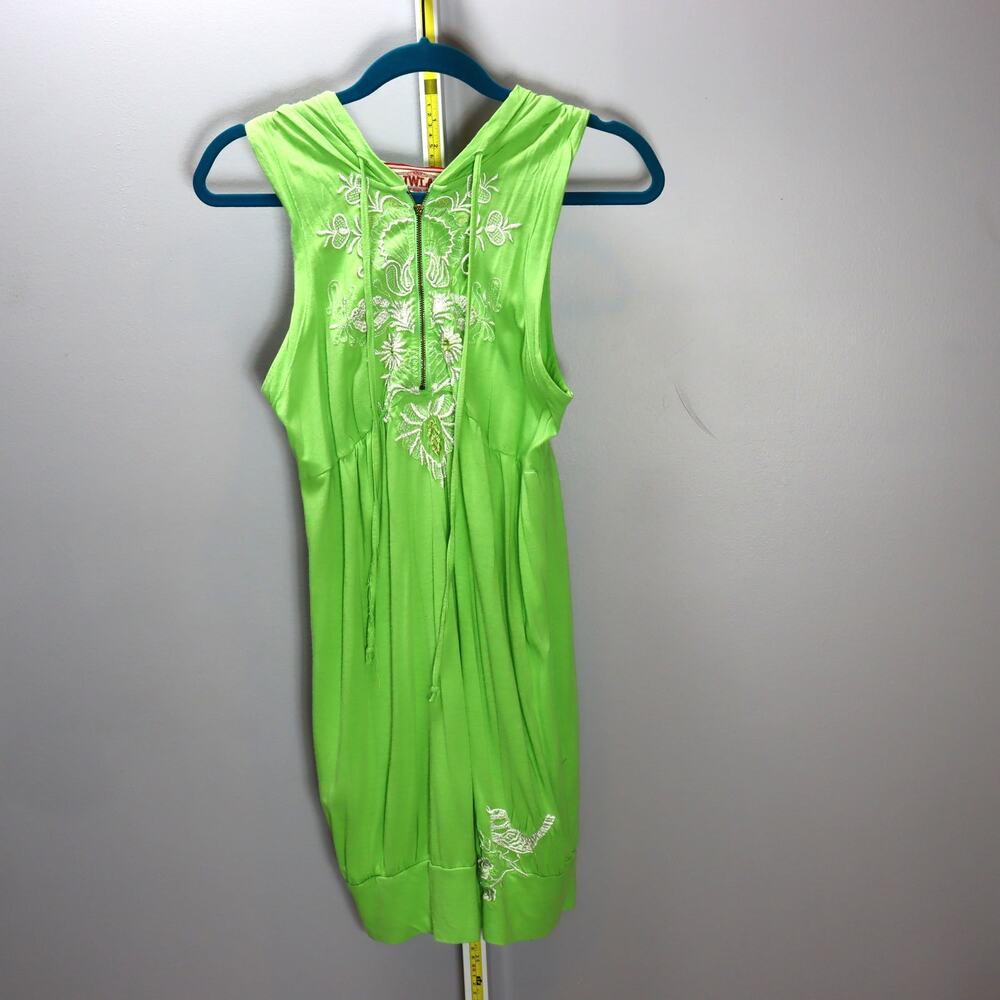 Johnny Was LA Green Embroidered Sleeveless‎ Hooded Dress Tunic Size M
